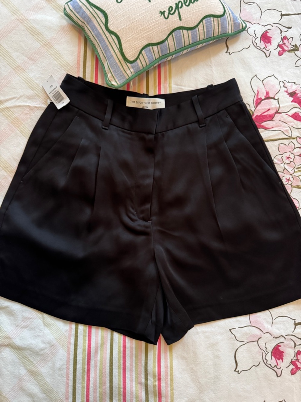 Aritzia Effortless Short Black Satin Tailored Shorts